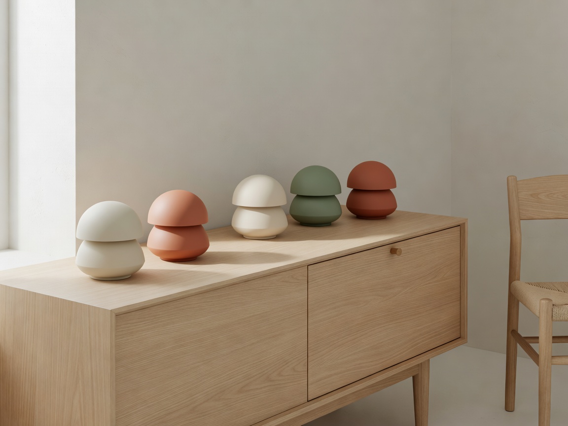 &Tradition Flowerpot portable lamps placed gracefully on a Scandinavian credenza
